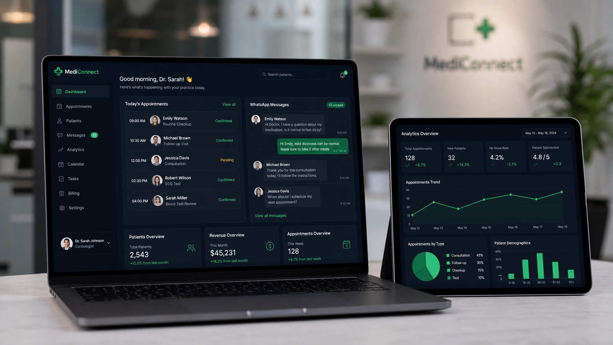 Dashboard de QuantixIA mostrando gestión de citas y pacientes